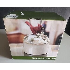 Tii Collections Winter Cardinal of Peace Canister Ceramic Box New Vintage